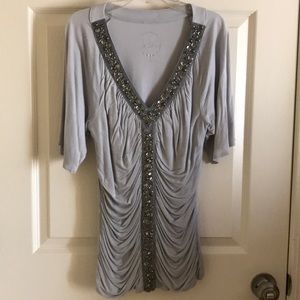 INC Grey Beaded Top